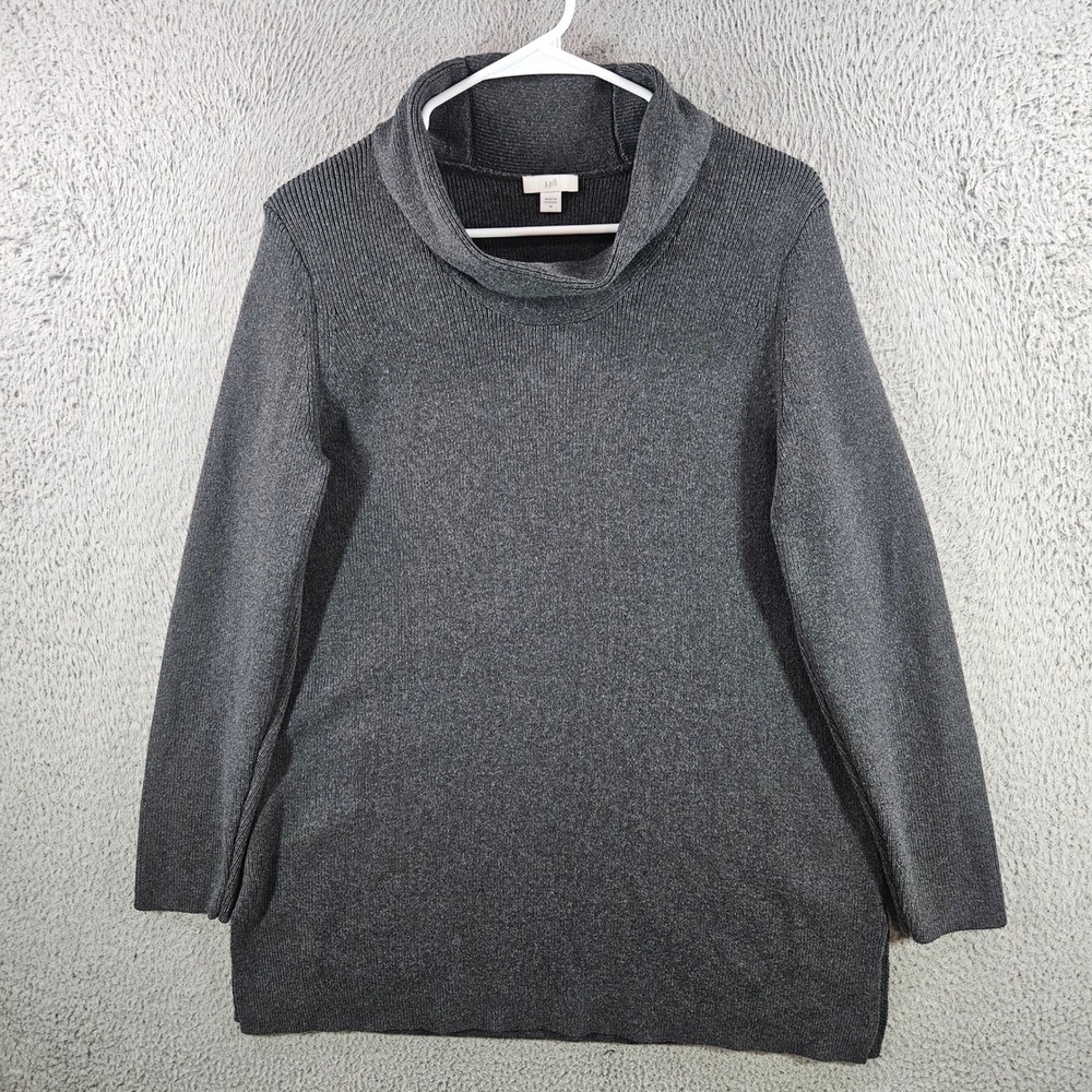 J. Jill Womens Gray Cowl Neck Tunic‎ Sweater Cotton Blend Long Sleeve Size M
